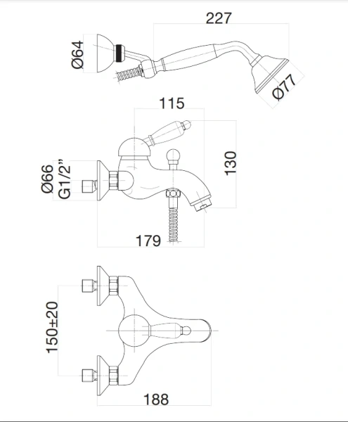 Cмеситель для ванны Подводка: 1/2 дюйма